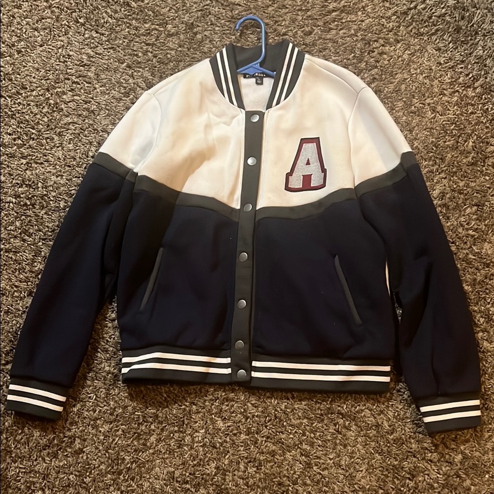 Say What? Dark blue and white Varsity Jacket